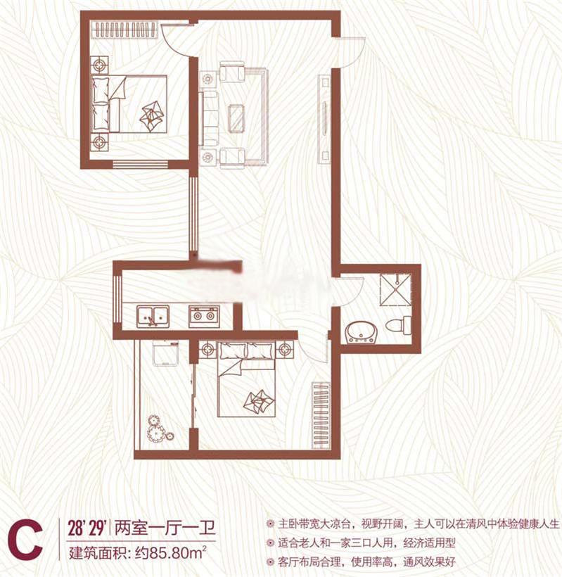  C戶(hù)型 85.8㎡ 2室1廳