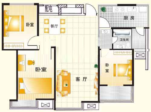 B2戶(hù)型 120㎡ 3室2廳